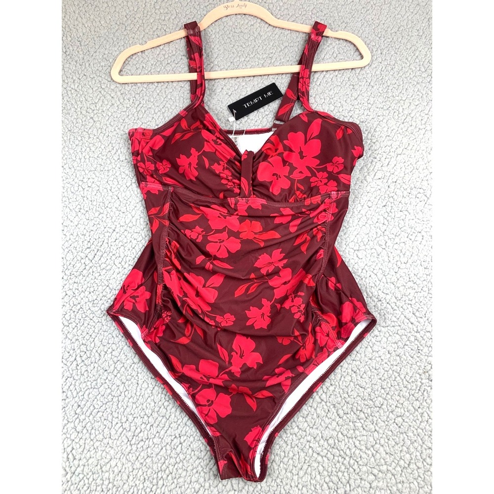 Tempt Me Swimsuit One‎ Piece Size Large Burgundy Color New W/ Tags & Panty Liner
